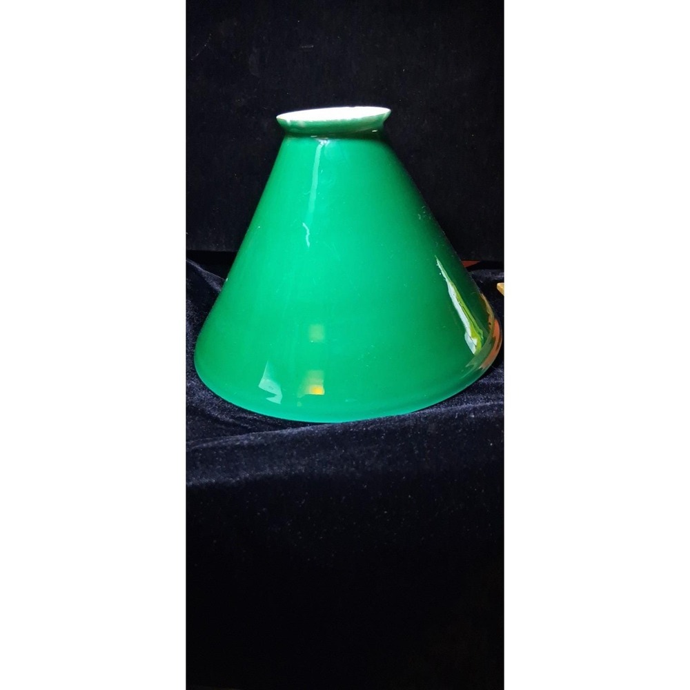 Vintage Emerald Green / White Cased Glass Lamp Shade Cone Shape